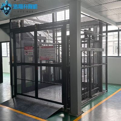 2T 6M Hydraulic Guide Rail Freight Platform Lift Material Handling For Stairs Double Door