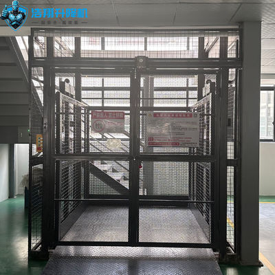 2T 6M Hydraulic Guide Rail Freight Platform Lift Material Handling For Stairs Double Door